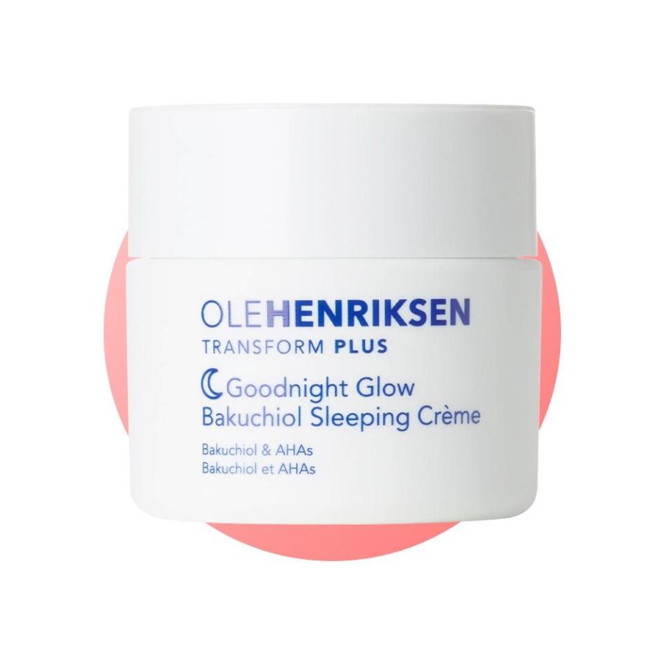 <p><a href="https://go.redirectingat.com?id=74968X1596630&url=https%3A%2F%2Fwww.sephora.com%2Fproduct%2Fgoodnight-glow-retin-alt-sleeping-creme-P434546&sref=https%3A%2F%2F" rel="nofollow noopener" target="_blank" data-ylk="slk:Shop Now;elm:context_link;itc:0;sec:content-canvas" class="link ">Shop Now</a></p><p>Goodnight Glow Bakuchiol Sleeping Crème</p><p>sephora.com</p><p>$60.00</p>