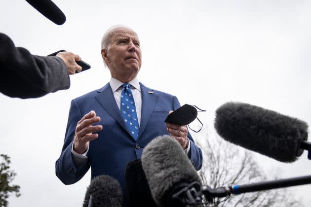 President Joe Biden talks to reporters before walking to Marine One on the South Lawn of the White House on Jan. 4 in Washington, D.C. He is traveling to northern Kentucky to showcase infrastructure investments and his economic plan.