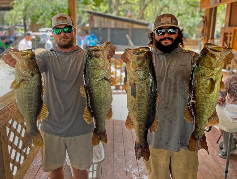 Jackson Williams, left and Garrett Rocamora had 28.54 pounds to win the Xtreme Bass Series Kissimmee Division tournament June 12 on Lake Kissimmee.  