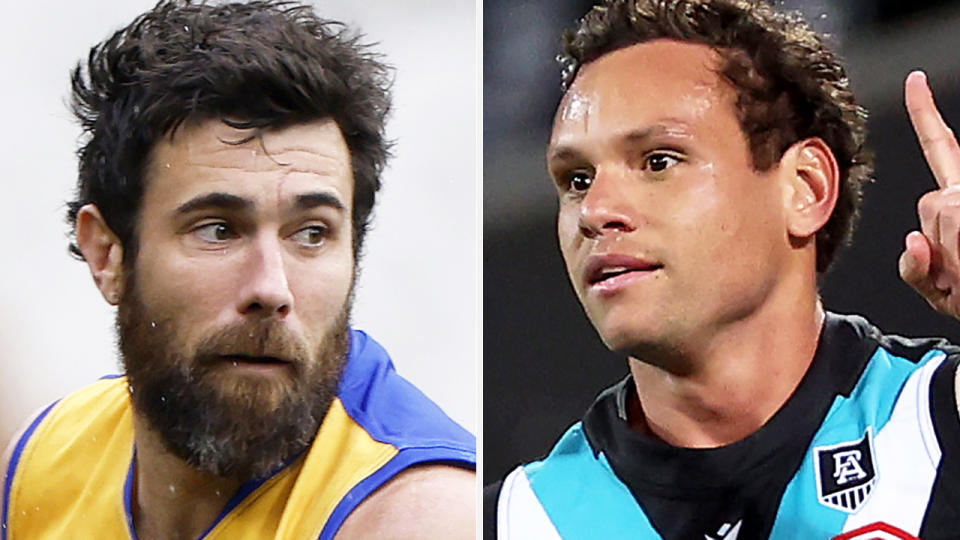 Josh Kennedy and Steven Motlop are pictured side by side.