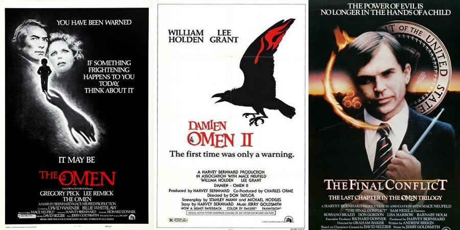 Movie posters for The Omen trilogy.