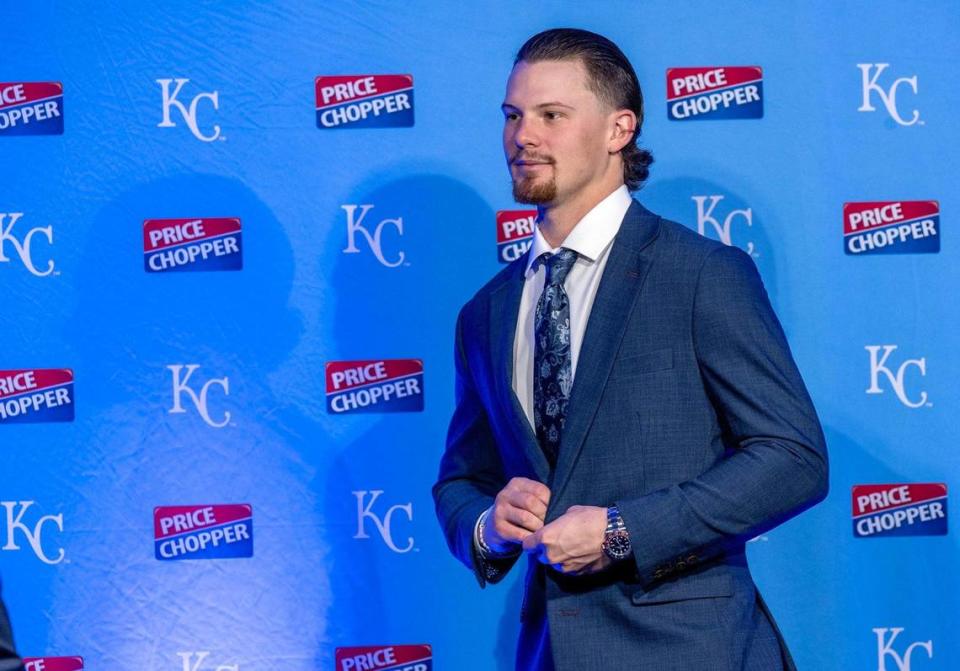 Royals shortstop Bobby Witt Jr. during a press conference about his new contract extension on Tuesday, Feb. 6, 2024, at Kauffman Stadium.