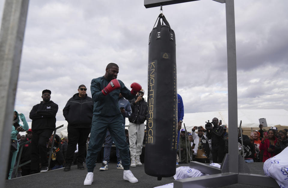 U.S boxing promoter and former professional boxer Floyd Joy Mayweather attends an event on the outskirts of the capital Harare, Zimbabwe Thursday, July 13, 2023. Mayweather is in the country for what he is calling the Motherland Tour. (AP Photo/Tsvangirayi Mukwazhi)