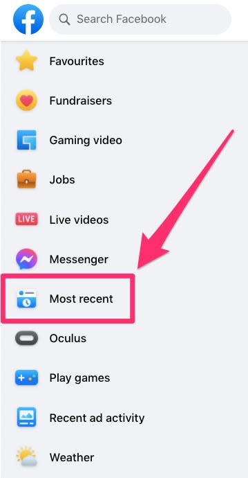 The "most recent" option on Facebook.