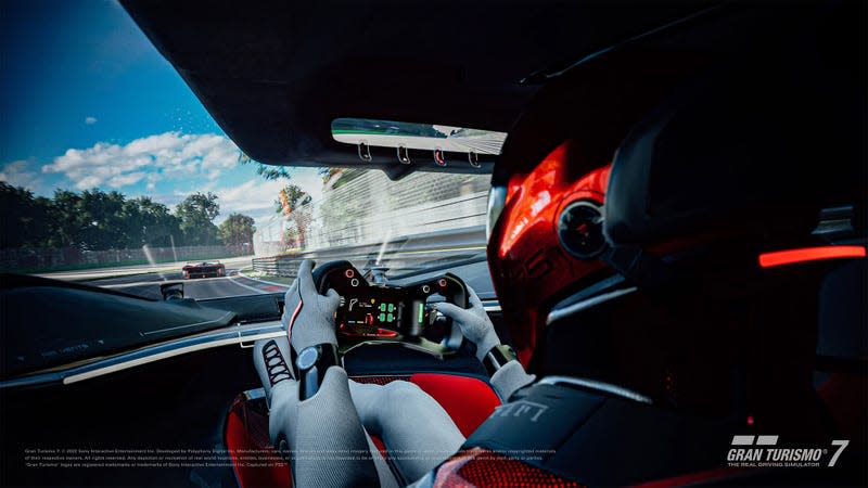 View from inside Ferrari Vision Gran Turismo on track in Gran Turismo 7