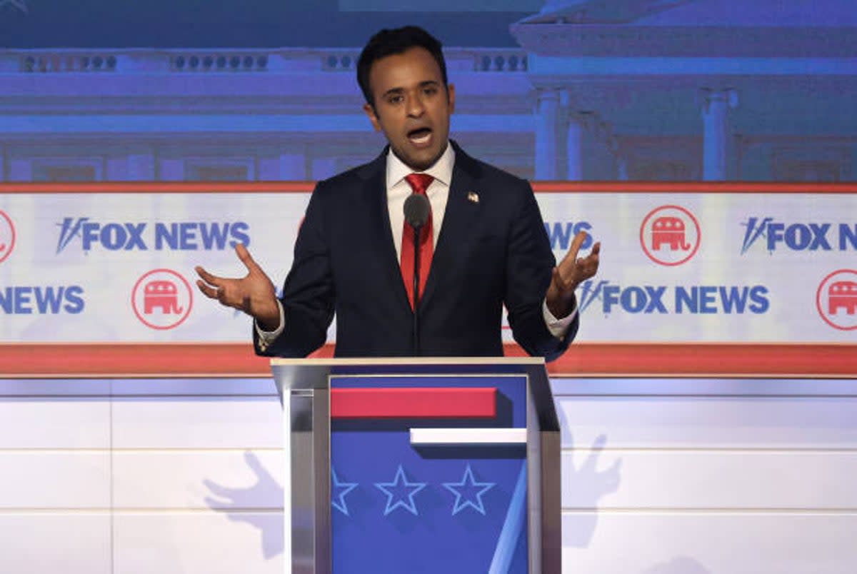 Republican presidential candidate Vivek Ramaswamy during the first debate of the GOP primary season on 23 August 2023 in Milwaukee (Getty Images)