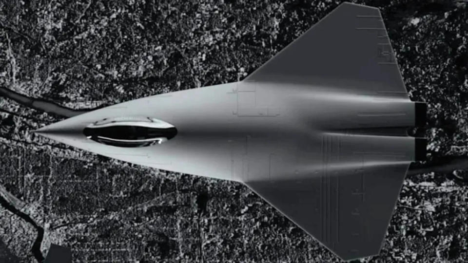 A rendering of a notional crewed sixth-generation stealth combat jet. <em>Collins Aerospace</em>