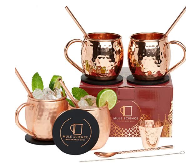 These mule mugs are made with copper to keep your cocktail chilled. Find this set for $60 on <a href="https://amzn.to/33UJB76" target="_blank" rel="noopener noreferrer">Amazon</a>. 