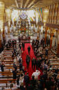 Pope Francis arrives for a meeting with bishops and priests, at the Sayidat al-Nejat (Our Lady of Salvation) Cathedral, in Baghdad, Iraq, Friday, March 5, 2021. Pope Francis has arrived in Iraq to urge the country's dwindling number of Christians to stay put and help rebuild the country after years of war and persecution, brushing aside the coronavirus pandemic and security concerns. (AP Photo/Andrew Medichini)