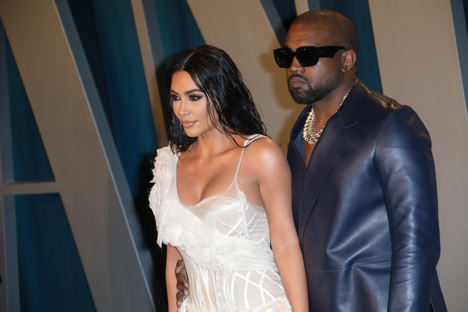 Kim Kardashian and Kanye West attend the 2020 Vanity Fair Oscar Party at Wallis Annenberg Center for the Performing Arts on February 09, 2020 in Beverly Hills, California