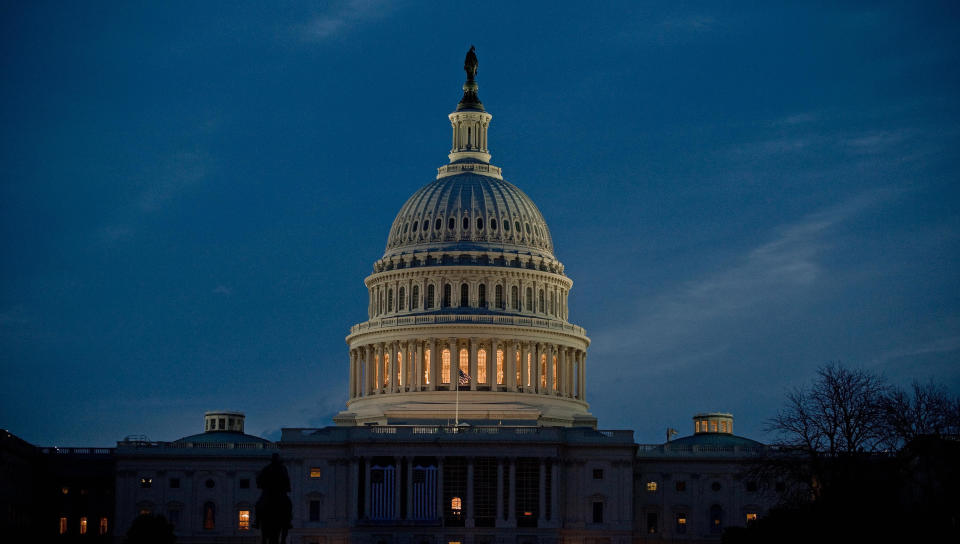 The Capitol Dome is seen during a rehearsal for the Inauguration Ceremony January 11, 2009.  (PAUL J. RICHARDS/AFP/Getty Images)