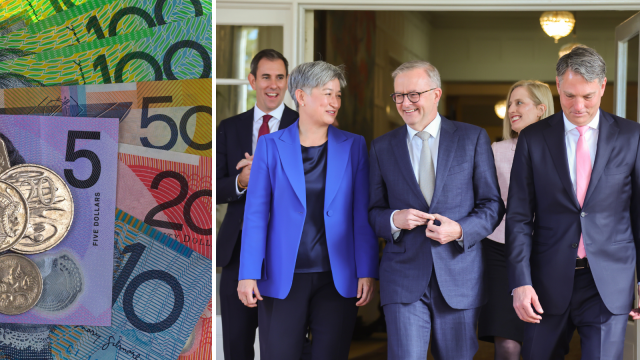Economy: Australian currency and the new Labor Government including Penny Wong and Anthony Albanese.