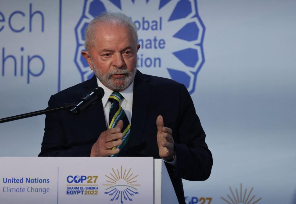 Le président élu du Brésil, Luiz Inacio Lula da Silva, s'exprime lors de la COP27 à Sharm el-Sheikh, en Égypte, le 16 novembre 2022. - AHMAD GHARABLI / AFP