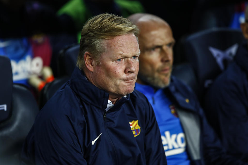 coach Ronald Koeman of FC Barcelona, during the La Liga Santader match between FC Barcelona and Granada CF at Camp Nou Stadium on September 20, 2021 in Barcelona.  (Photo by Xavier Bonilla/NurPhoto via Getty Images)