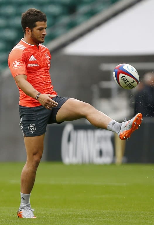 France's rugby union player Brice Dulin during a training session at Twickenham Stadium, west of London, on August 14, 2015