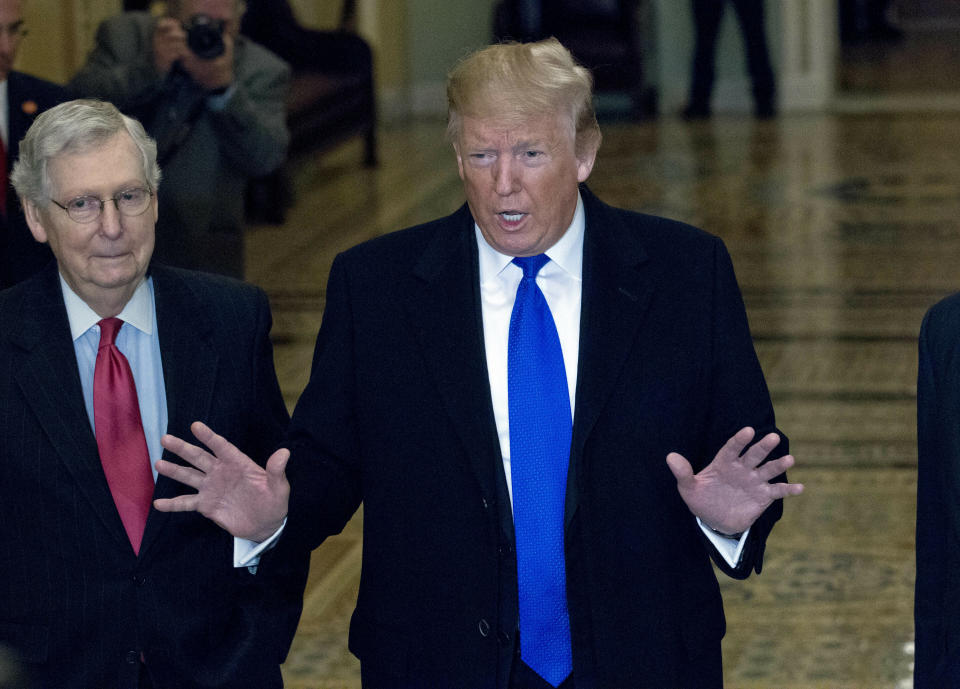 President Donald Trump and Senate Majority Leader Mitch McConnell (R-Ky.) have reshaped the federal judiciary. Liberals need a robust response, according to one group. (Photo: ASSOCIATED PRESS/Jose Luis Magana)