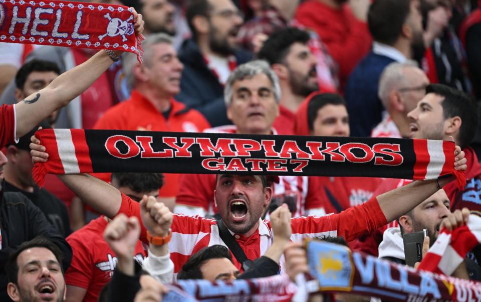 Olympiacos fans showing their support before the game