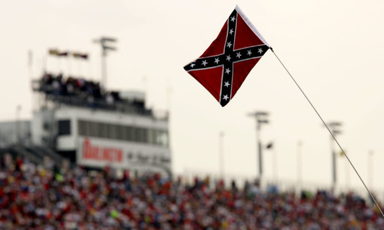 NASCAR confederate flag being flown.