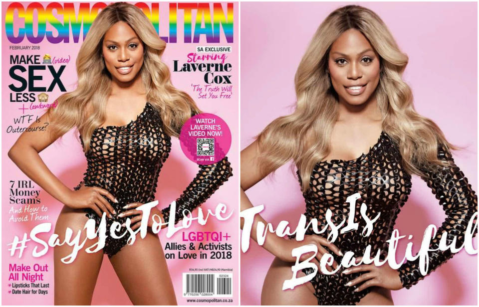 <p>Con un body transparente y diciéndole sí al amor, así aparece Laverne Cox en la portada que Cosmopolitan Sudáfrica ha preparado para celebrar San Valentín con sus lectoras. (Foto: Instagram / <a rel="nofollow noopener" href="https://www.instagram.com/cosmopolitansa/" target="_blank" data-ylk="slk:@cosmopolitansa;elm:context_link;itc:0;sec:content-canvas" class="link ">@cosmopolitansa</a>). </p>