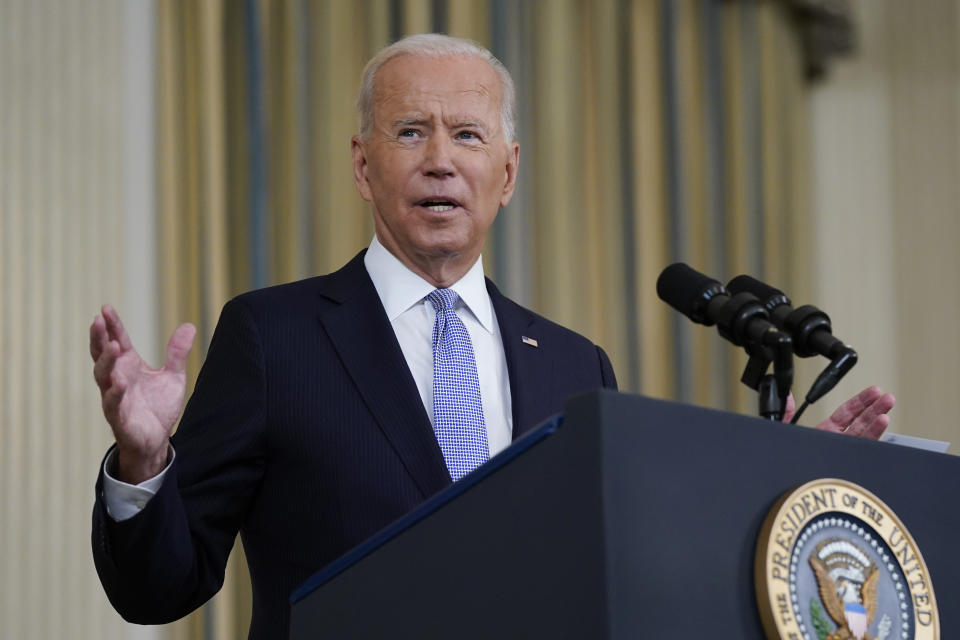 President Joe Biden speaks about the COVID-19 response and vaccinations in the State Dining Room of the White House, Friday, Sept. 24, 2021, in Washington. (AP Photo/Patrick Semansky)