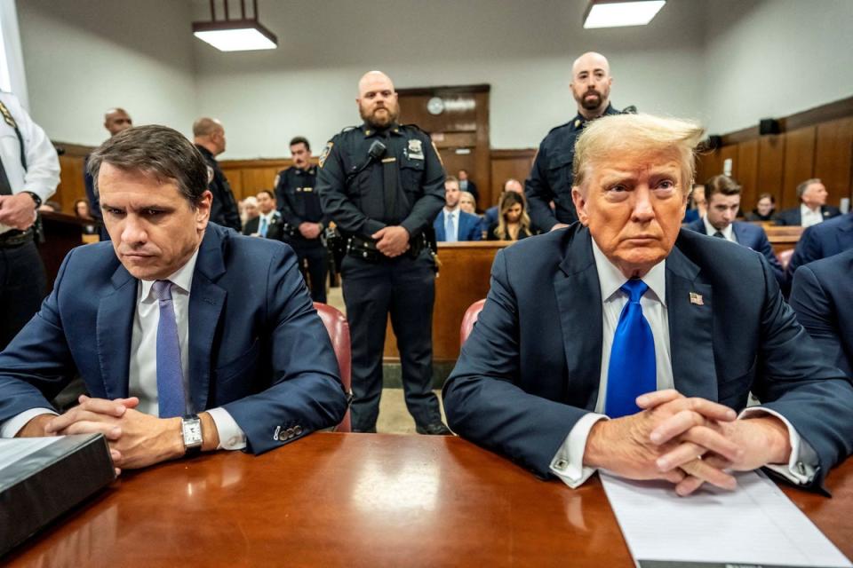Donald Trump at the Manhattan Criminal Court during a trial in New York, May 30, 2024 (via REUTERS)