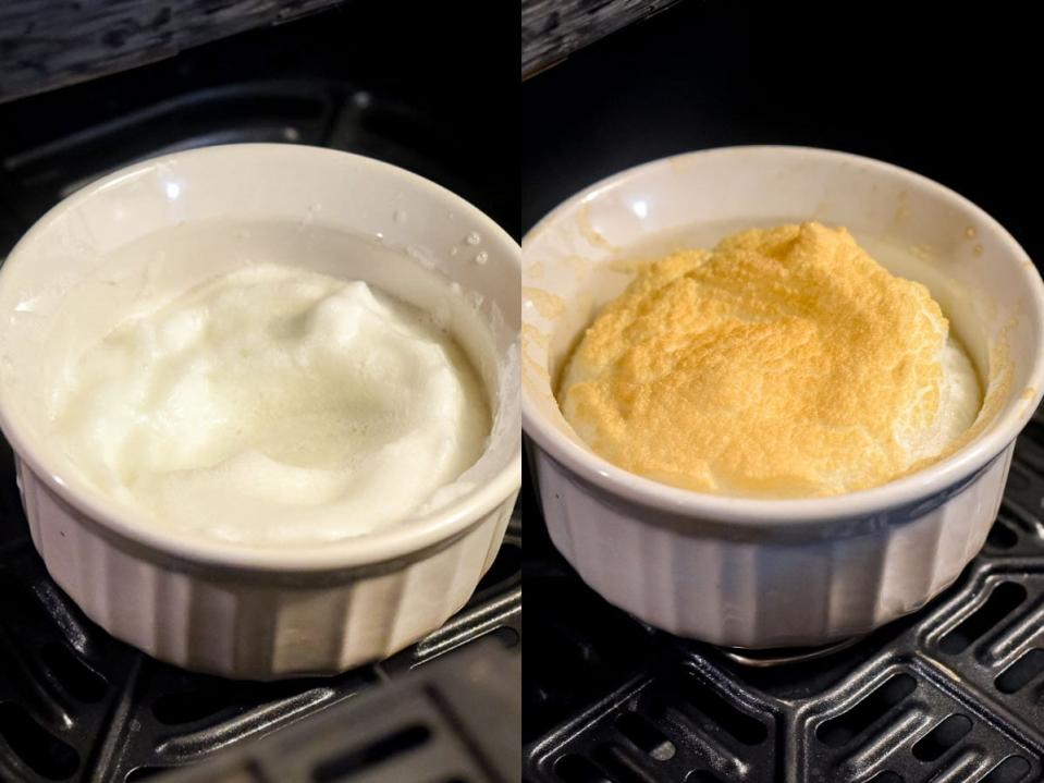 Air fryer eggs, before and after.