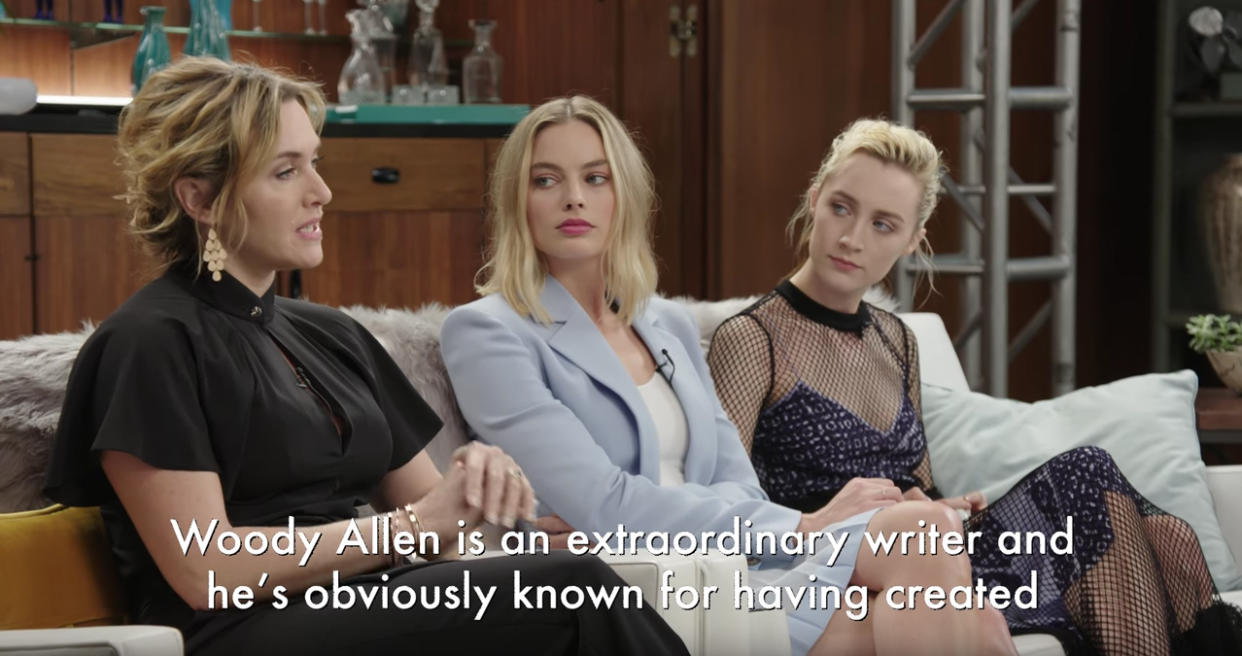 Kate Winslet’s peers are unamused by her praise of Woody Allen. (Photo: YouTube)