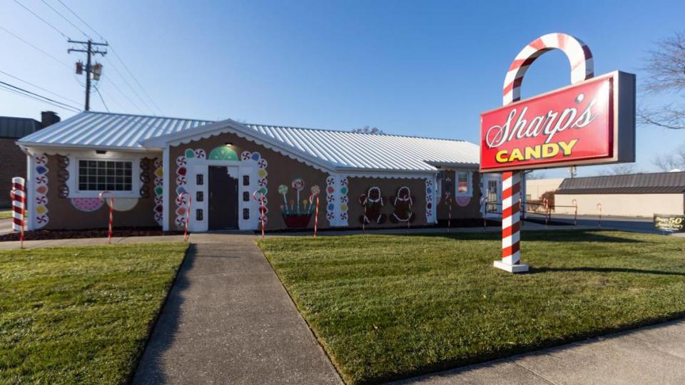 The gingerbread house themed exterior of Sharp’s Candies on Regency Road.