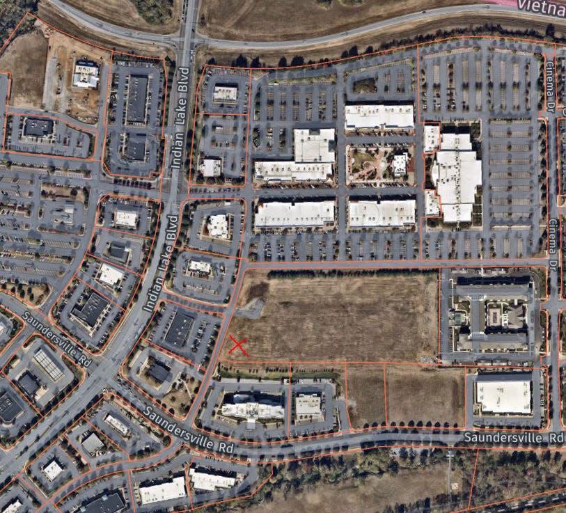 An aerial view where a site plan to build a future Liberty Federal Credit Union was approved in Hendersonville.