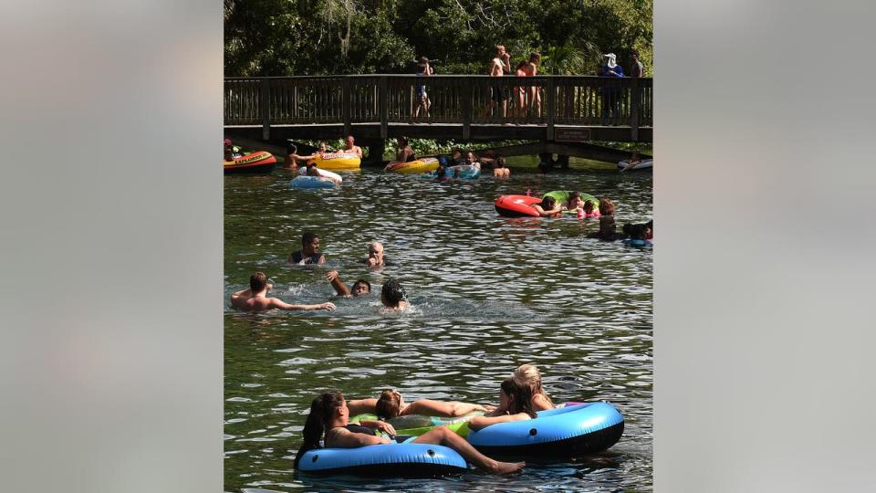 <div>People cool off in the water on Labor Day at Wekiwa Springs State Park on September 7, 2020 in Apopka, Florida. State officials are hoping that capacity crowds such as these do not result in a spike of coronavirus cases. (Photo by Paul Hennessy/NurPhoto via Getty Images)</div>