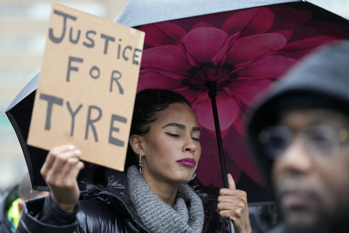 Protesters march Saturday, Jan. 28, 2023, in Memphis, Tenn., over the death of Tyre Nichols, who died after being beaten by Memphis police. (AP Photo/Gerald Herbert)