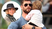 Chris Hemsworth comforts daughter on family day out in Byron Bay