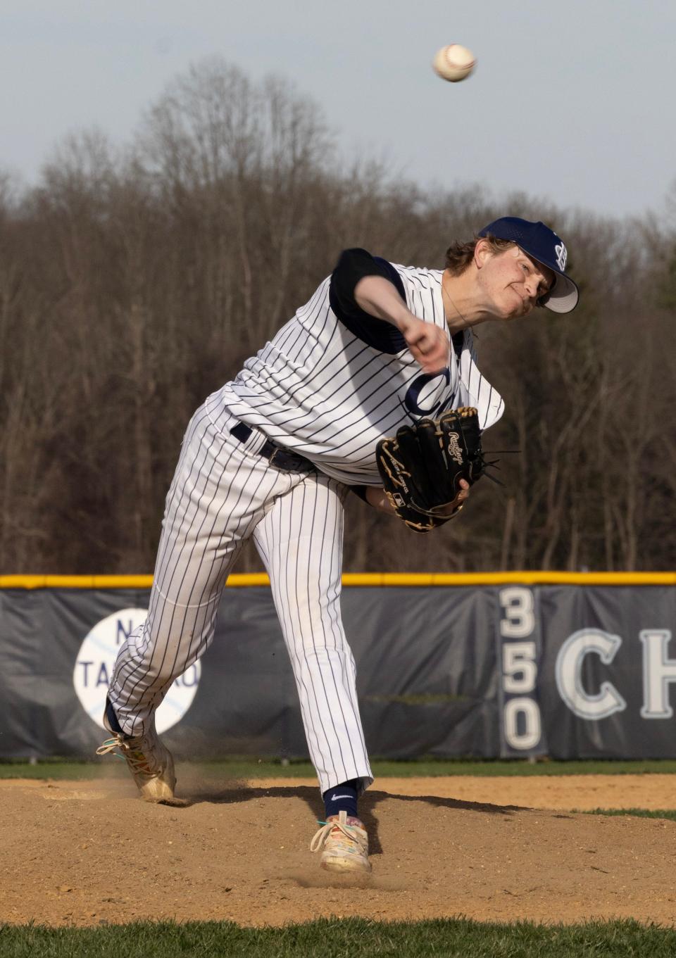 CBA Chris Leonas pitching. Christian Brothers Academy baseball defeats Middletown South on April 9, 2024 in Middletown, NJ.