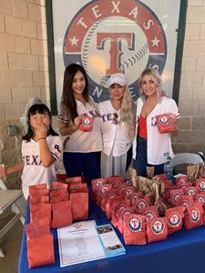 Abigail and Mia Choo, daughter and wife of Shin-Soo Choo, Johanny Santana, wife of Danny Santana, Ally Forsythe, wife of Logan Forsythe