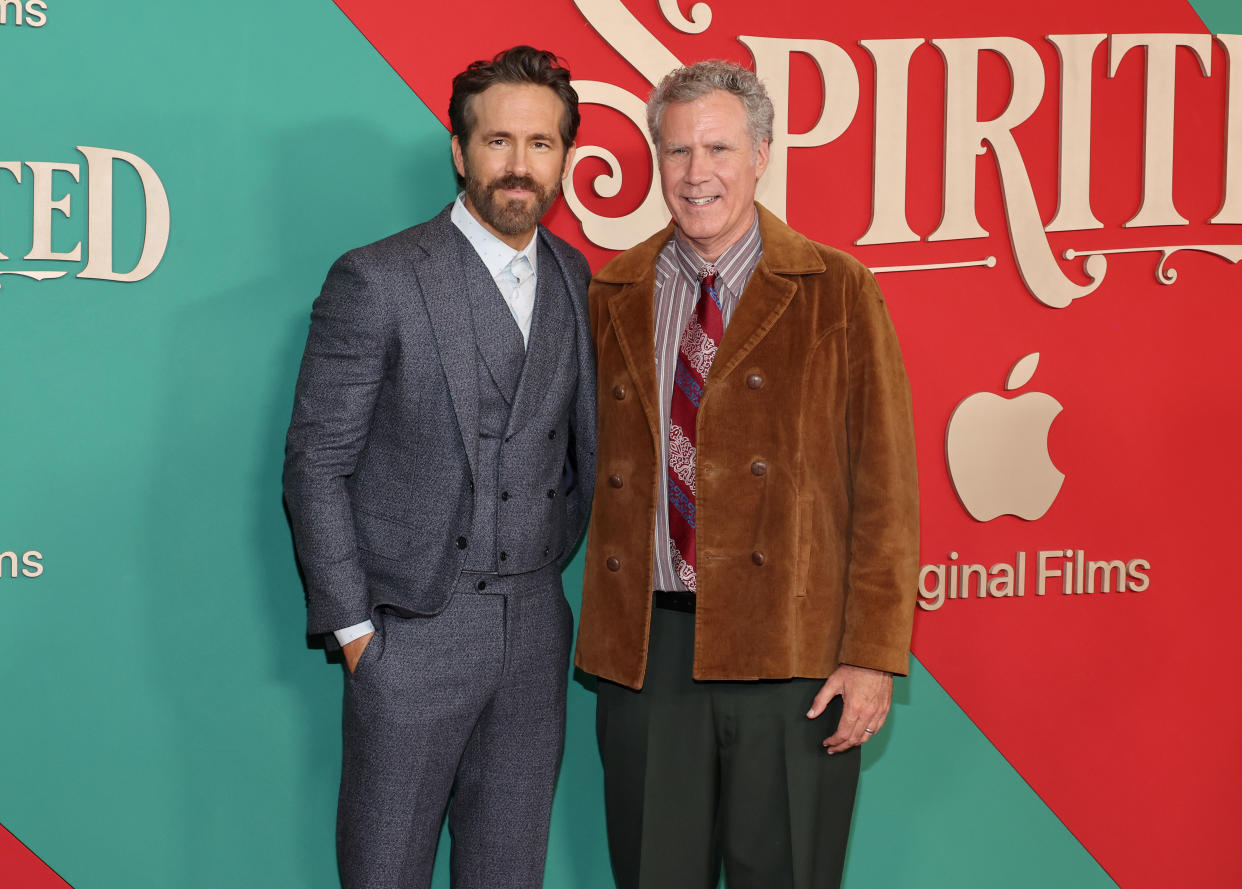 NEW YORK, NEW YORK - NOVEMBER 07:  Ryan Reynolds and Will Ferrell attend Apple Original Film's 