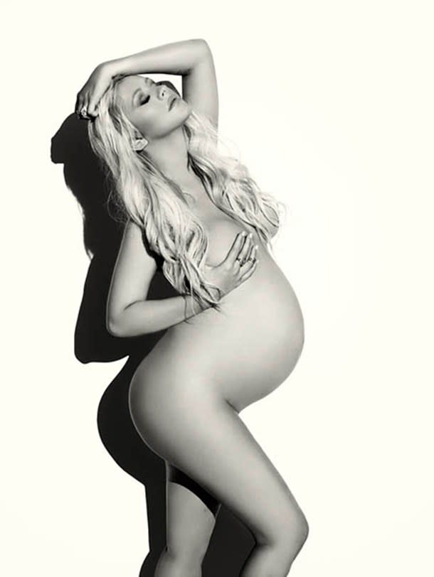 <p>Christina Aguilera stripped down for a naked shoot in V Magazine during the last stages of her second pregnancy. The pop princess said: “As a woman, I’m proud to embrace my body through all stages of life, staying fearless and confident in surrendering to the unknowns the future has in store. [INSTAGRAM] </p>