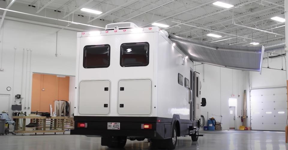 the exterior of the Asteroid of Happiness B Box RV in a factory