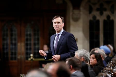 Canada's Finance Minister Bill Morneau speaks during Question Period in the House of Commons on Parliament Hill in Ottawa, Ontario, Canada October 19, 2017. REUTERS/Chris Wattie