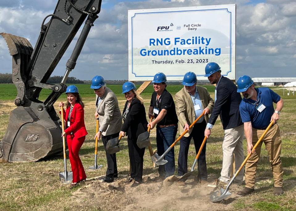 The groundbreaking of Chesapeake Utilities first renewable natural gas facility in Florida in partnership with Full Circle Dairy.