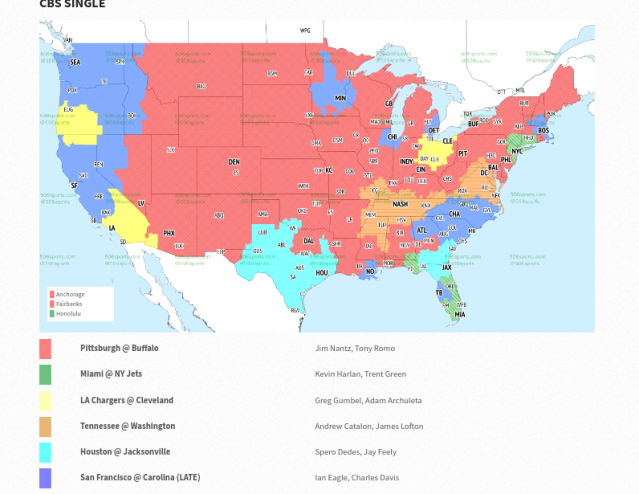 TV coverage map for Eagles vs. Cardinals in Week 5