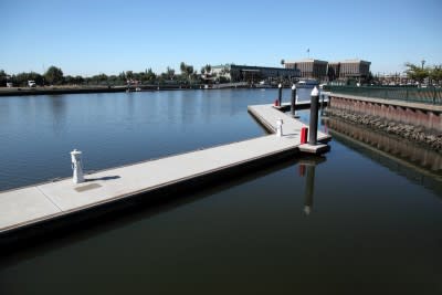 stockton, california, america, building, nobody, park, river, travel, small, dock, reflection, architecture, vanishing, exterior, american, cityscape, downtown, town, landing,