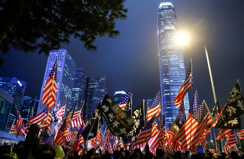 FILE PHOTO: Protesters attend a gathering at the Edinburgh place in Hong Kong