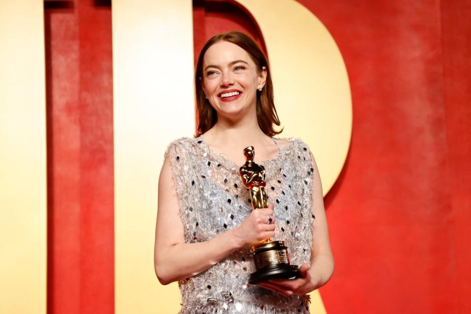 Stone, 35, also praised her fellow nominees in her acceptance speech after winning the award for her portrayal of Bella Baxter in the dark comedy “Poor Things.” MICHAEL TRAN/AFP via Getty Images