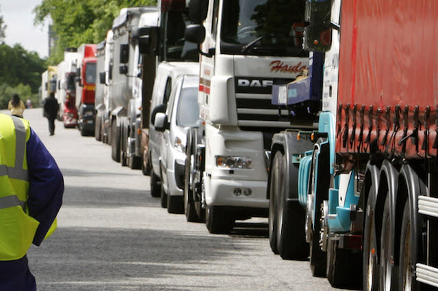 Trucks parked on Regent Road in Edinburgh following a protest about the rising cost of fuel.