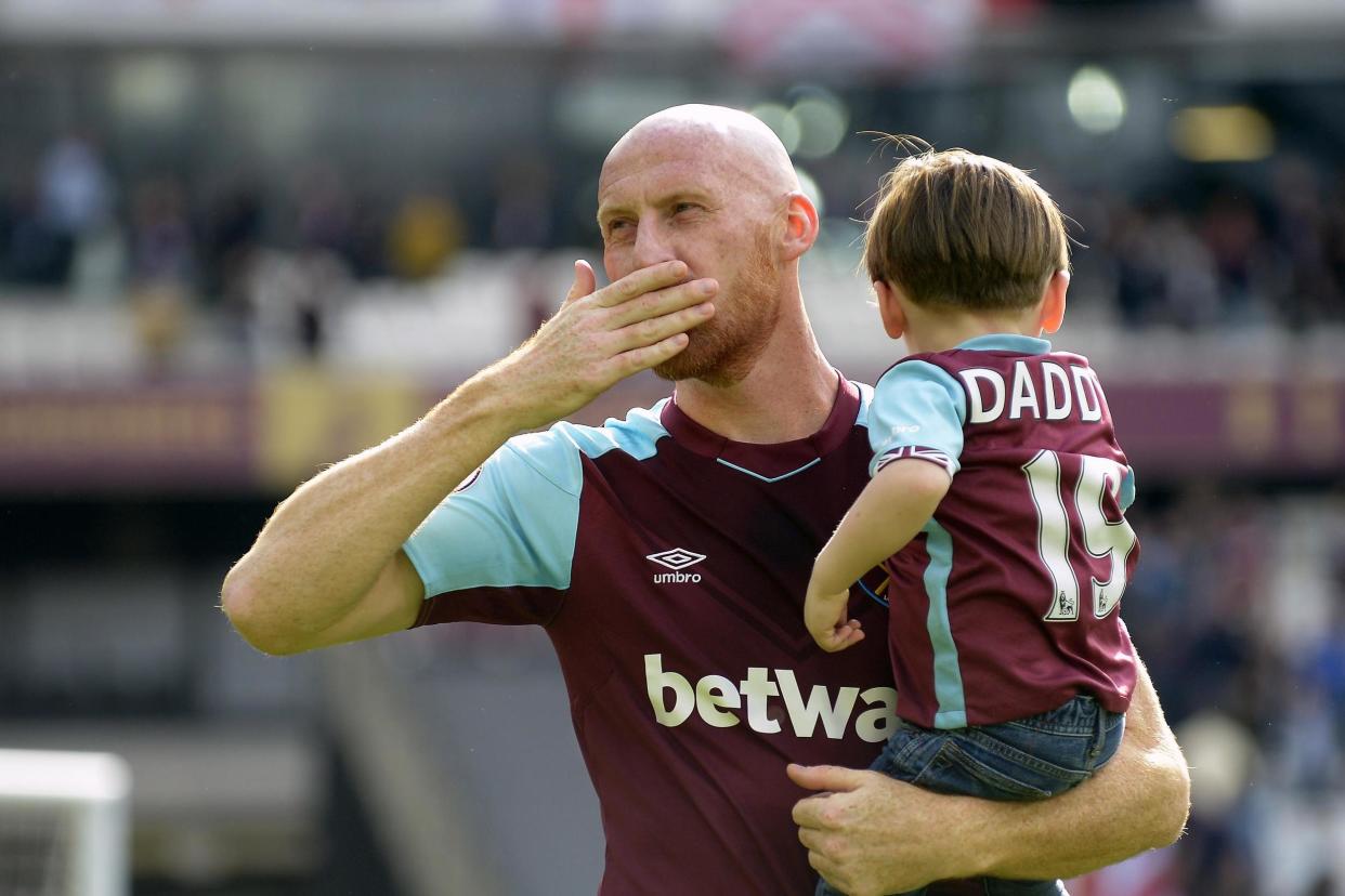 Kiss goodbye: James Collins at West Ham's final match of the season: West Ham United via Getty Images