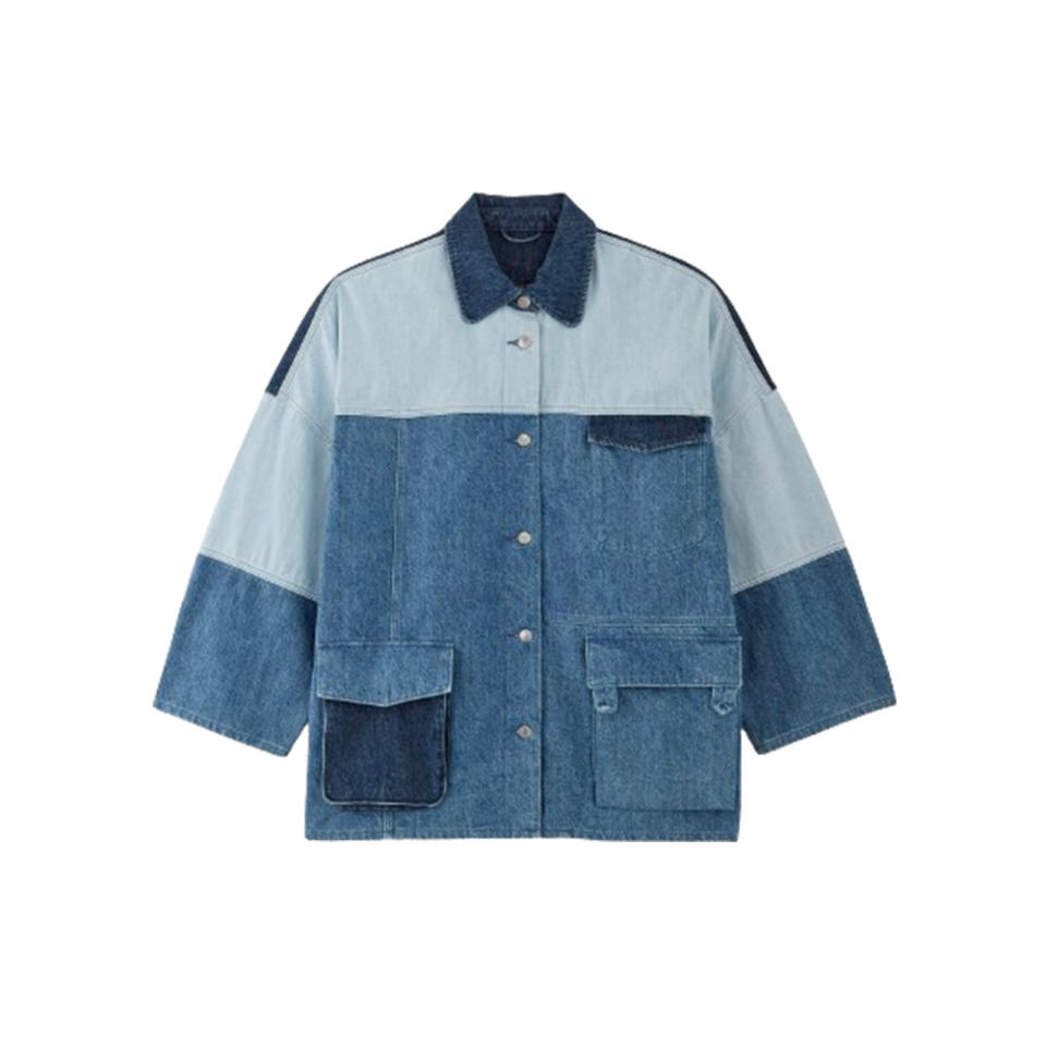 Patchwork denim jacket on white background