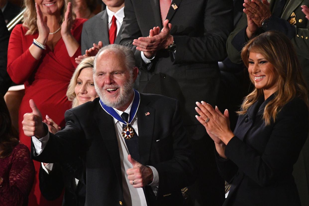 Conservative radio talk show host Rush Limbaugh says his lung cancer is terminal and ‘heading in the wrong direction.' (Photo by MANDEL NGAN/AFP via Getty Images)