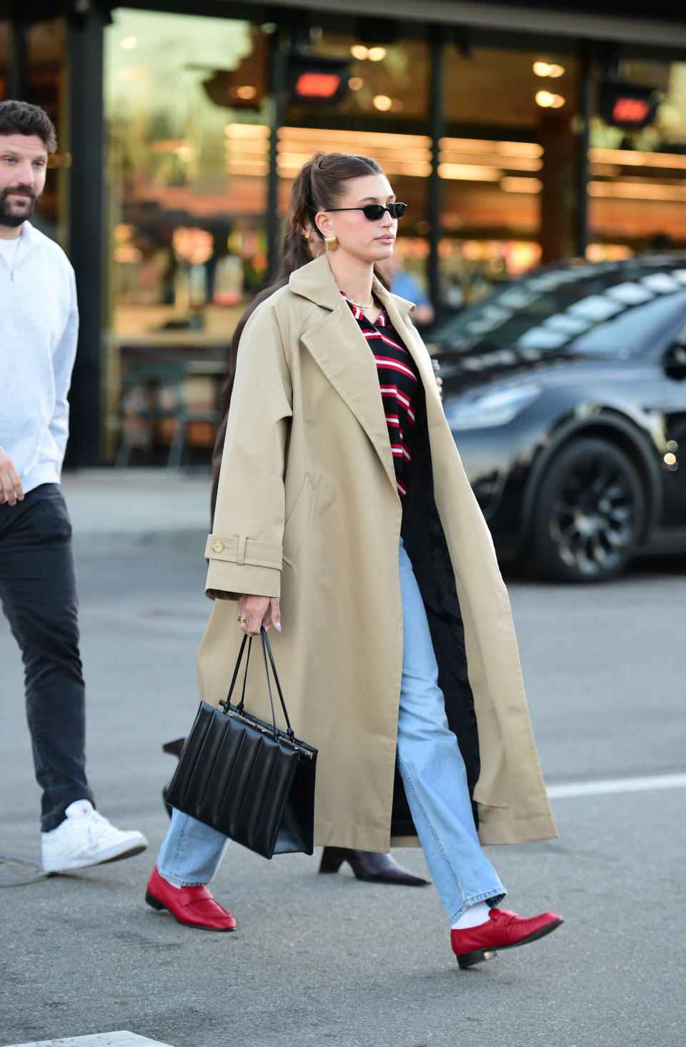 Hailey Bieber red loafer