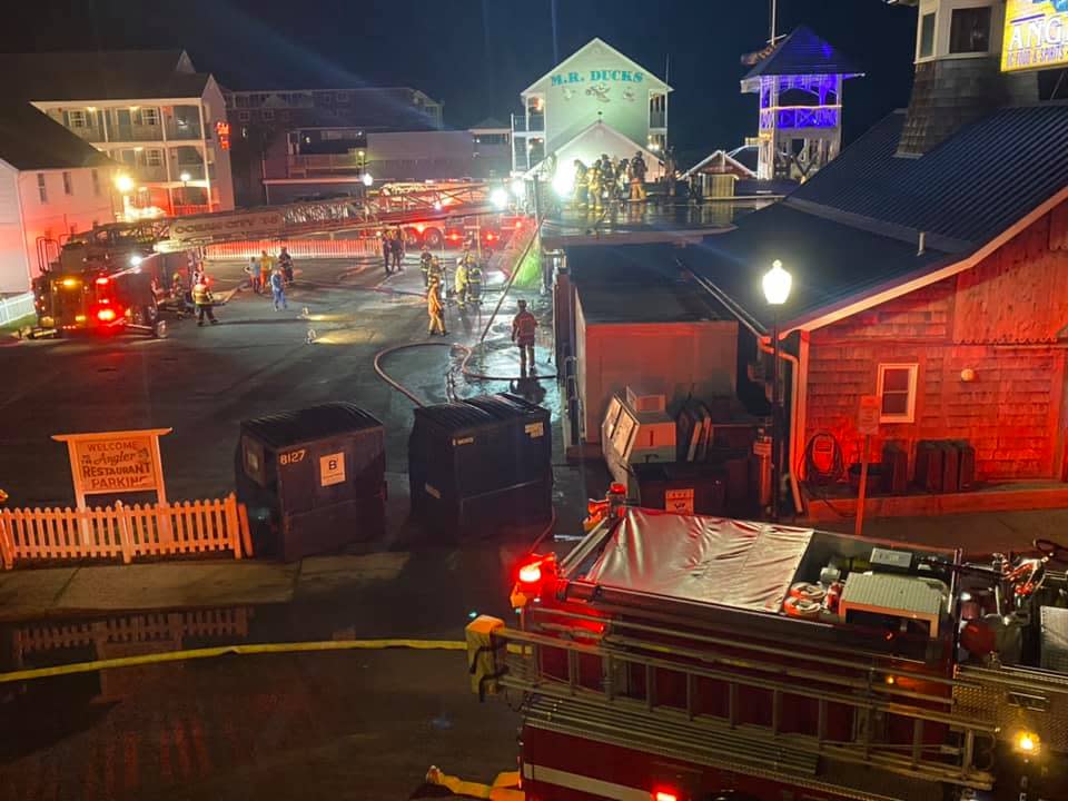 Fire & EMS units responded Sunday night, Oct. 31, 2021, to two reported Ocean City fires at different locations, minutes apart. Here, they work to extinguish a visible fire that broke out at the Angler restaurant in the 300 block of Talbot Street.