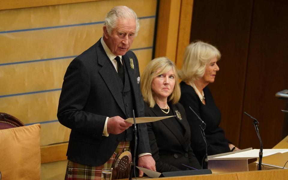 King Charles III and the Queen Consort during a visit to the Scottish Parliament in Holyrood - Andrew Milligan/PA